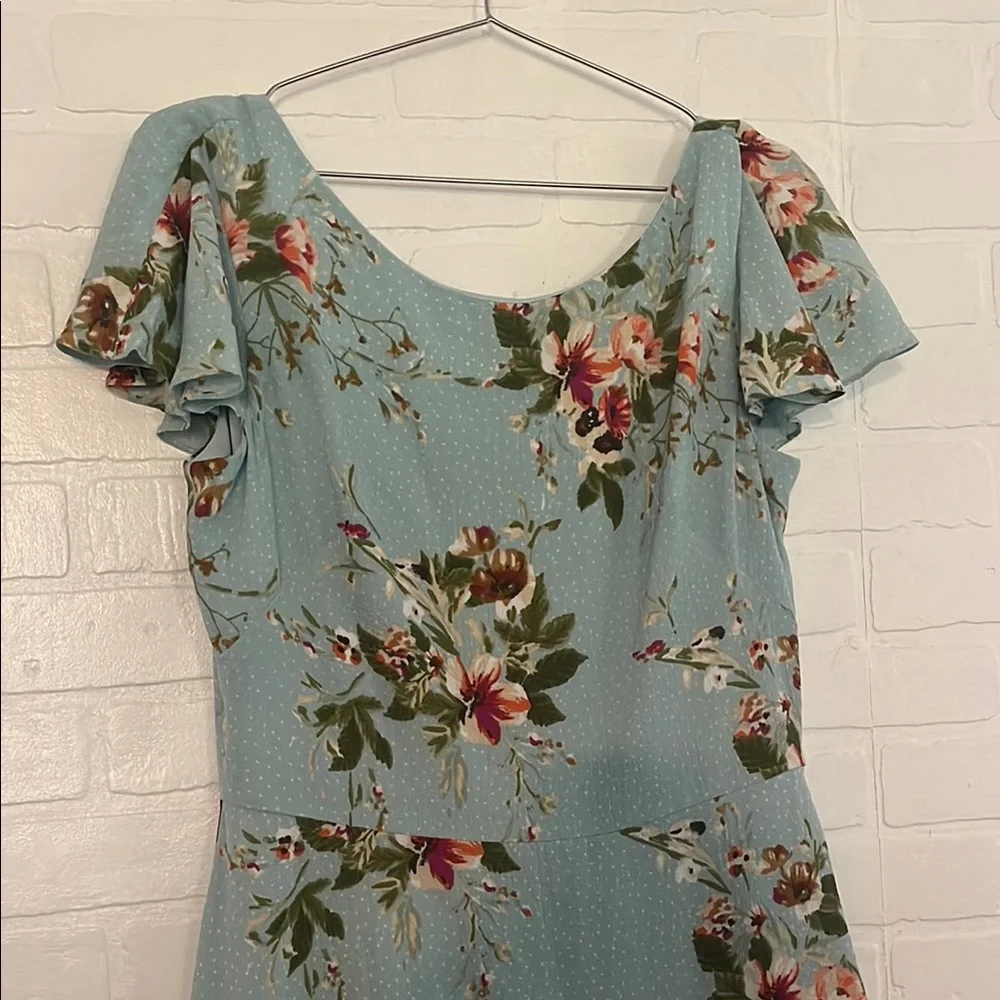 London Times Blue Floral Flutter Sleeves Scoop Neck Fit Flare A-Line Dress 12 - Picture 2 of 8